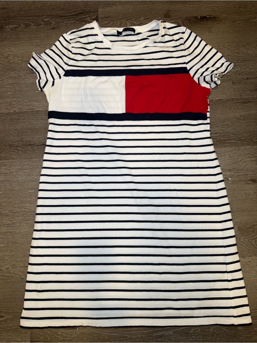 Tommy Hilfiger White & Navy Striped Dress with Red Panel
